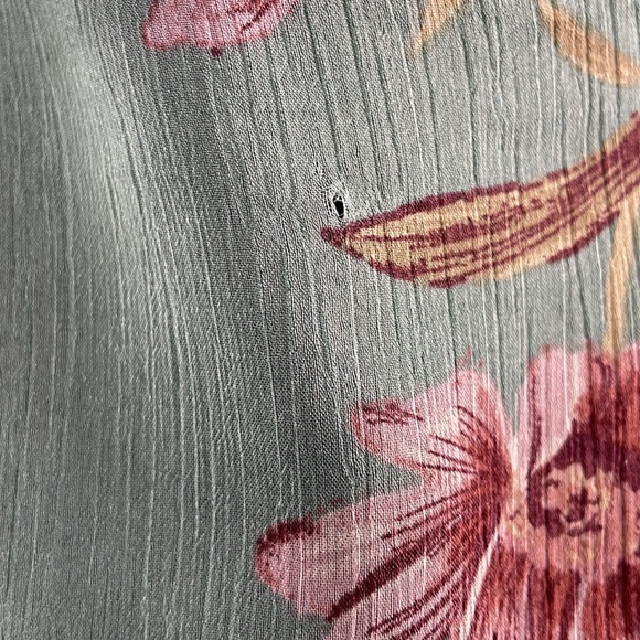 Floral Teal & Pink Sheer top,mock neck, long ruffle sleeve, flowy, XS - Picture 7 of 12